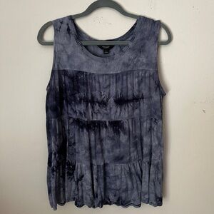 Sleeveless Tiered Blue Tie-Dye Tunic Top